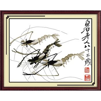 

Everlasting love Shrimp's fun Ecological cotton chinese Cross Stitch kits 11CT Printed DIY 11CT New year Christmas decorations