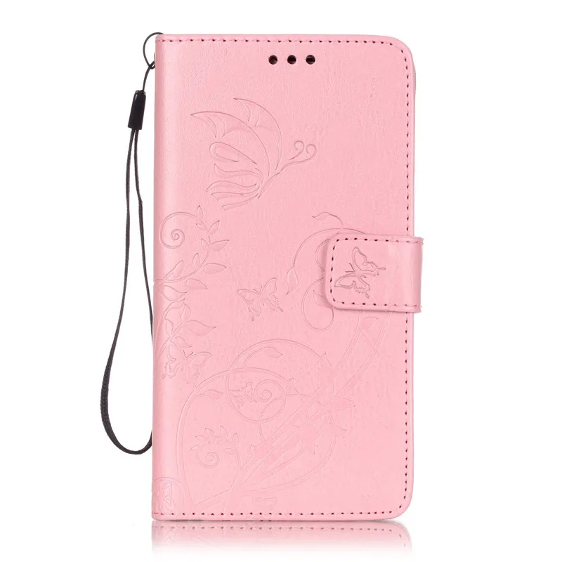 Для Samsung Galaxy J2 J3 J5 J7 J210 J310 J510 J710 чехол TPU кожаный чехол для задней панели с бабочками Чехол-книжка для телефона с кошельком и сумка - Цвет: Розовый