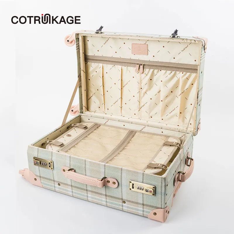 COTRUNKAGE 2" 24" 2" холщовый плед Дорожный Чехол милый легкий каютный костюм чехол TSA 4 колеса винтажный багажник багаж для женщин