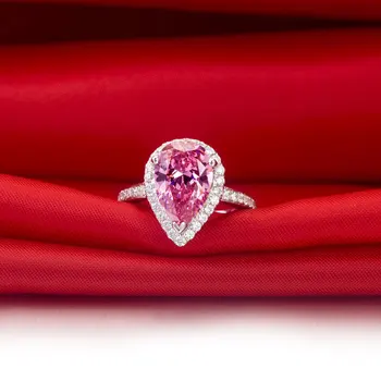 

Genuine 14K White Gold Jewelry Gorgeous Ring Drop Shape 3CT Diamond Pear Pink Jewelry Ring Engagement Solid 14K Gold