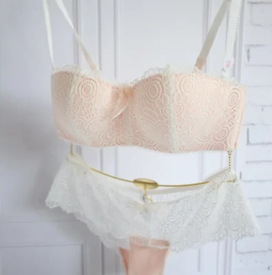 Sexy push up bra briefs set romantic lace wireless cup young girl bra set white tube top design underwear thin lingerie set 