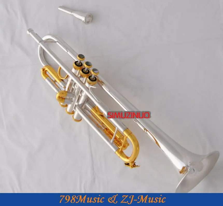 

Professional Silver Gold Plated Trumpet Monel B-Flat Black Shell Key With Case