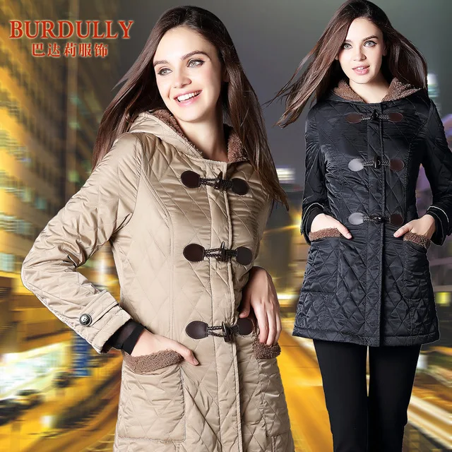 

BURDULLY 2017 Fall winter Women cotton thicker Jacket Winter Female Long Khaki Parka Coats Warm Waterproof Women's Coat