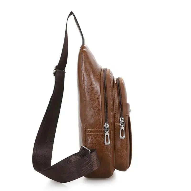 Для мужчин молнии Crossbody сумки на плечо Мужской сплошной Цвет Ретро Простой из искусственной кожи Винтаж Мужская нагрудная сумка