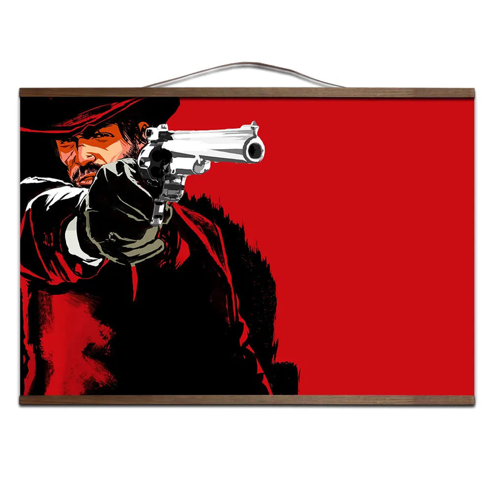 Красные изображения из фильма «Red Dead Redemption» 2 игры настенный расписной Холст плакат для домашний декор, плакаты с твердой деревянной подвеской прокрутки без рамки - Цвет: 19
