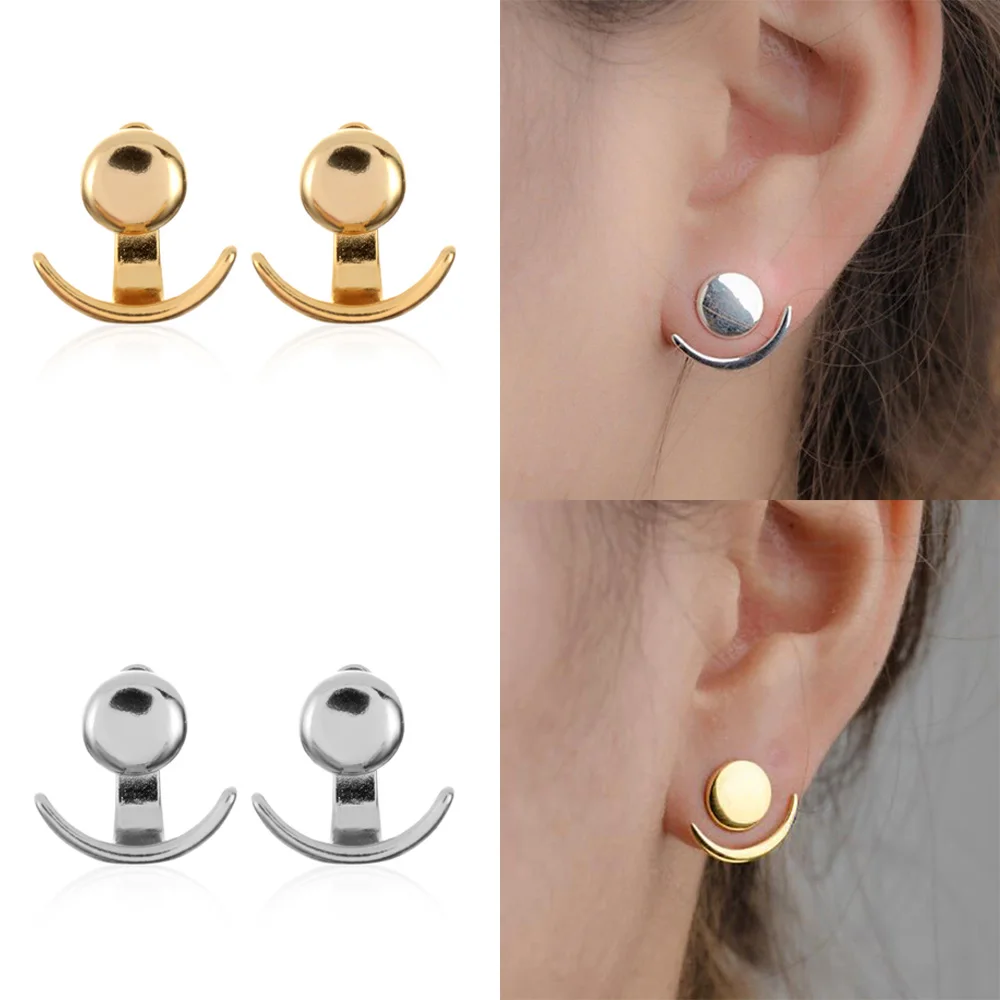 

1 Pair Trendy Crescent Moon Phase Earrings Cute Ear Jackets Geometric Round Stud Earrings for Women Sun Moon Set Earing Gifts