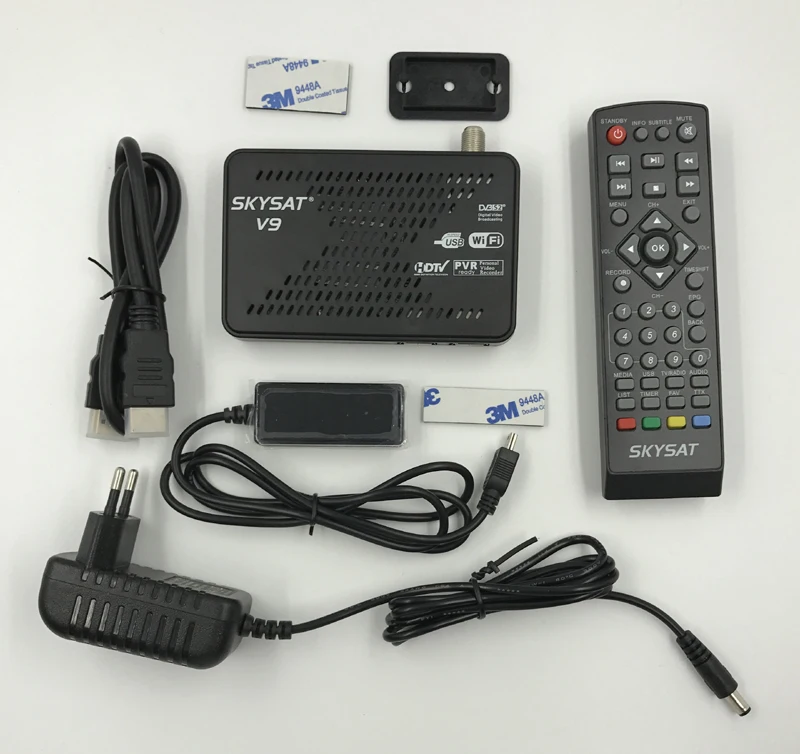 Оригинальный SKYSAT V9 Full 1080P HD FTA спутниковый ресивер + 1 шт. USB WiFi DVB S2 Поддержка Cline Biss