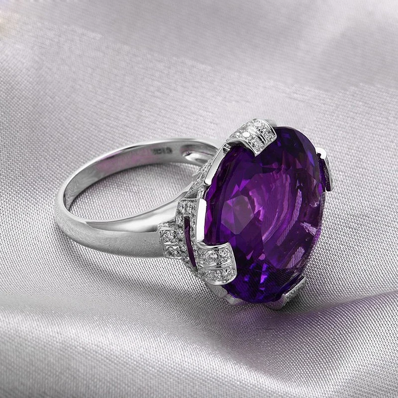 20.08ct Round Flawless Purple Amethyst 14k Gold Gorgeous Diamond Ring