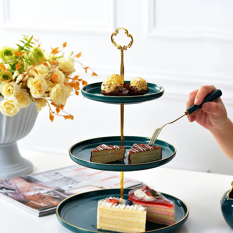 

2 & 3 Tier Elegant Ceramic Plate Gold Rim Cake Stand Fruit Dessert Dish Home Party Decoration Porcelain Pastry Serving platter