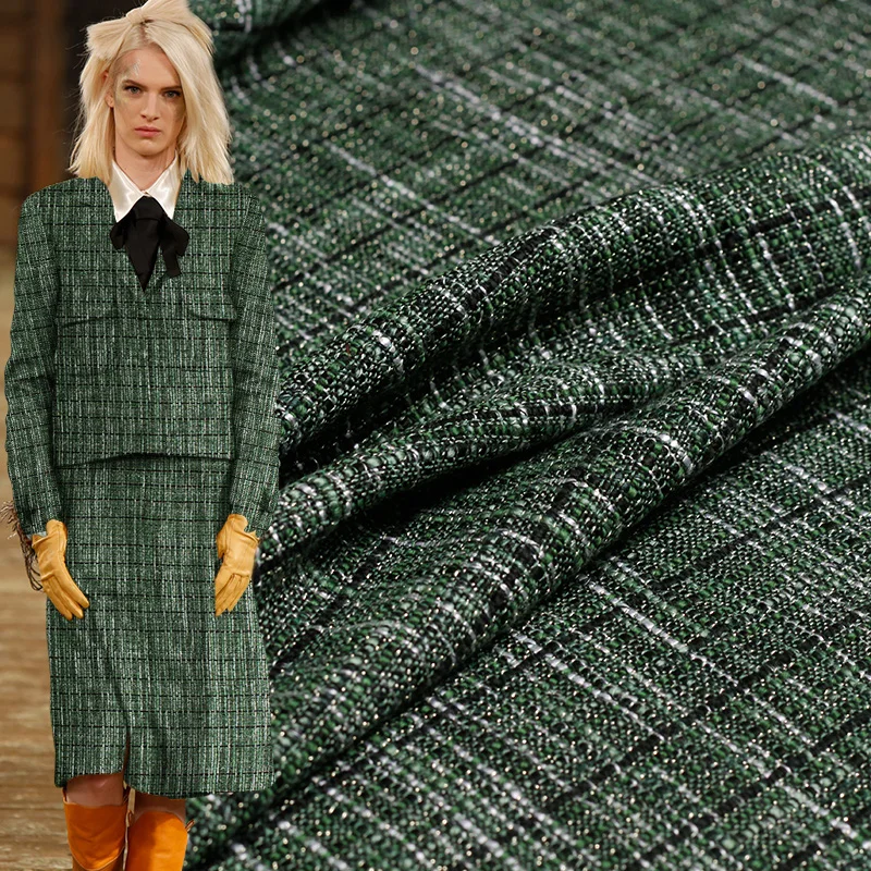 Перламутровый шелк темно-зеленый черный Твид шерсть и полиэстер материалы для одежды весенняя куртка платье DIY одежда ткани