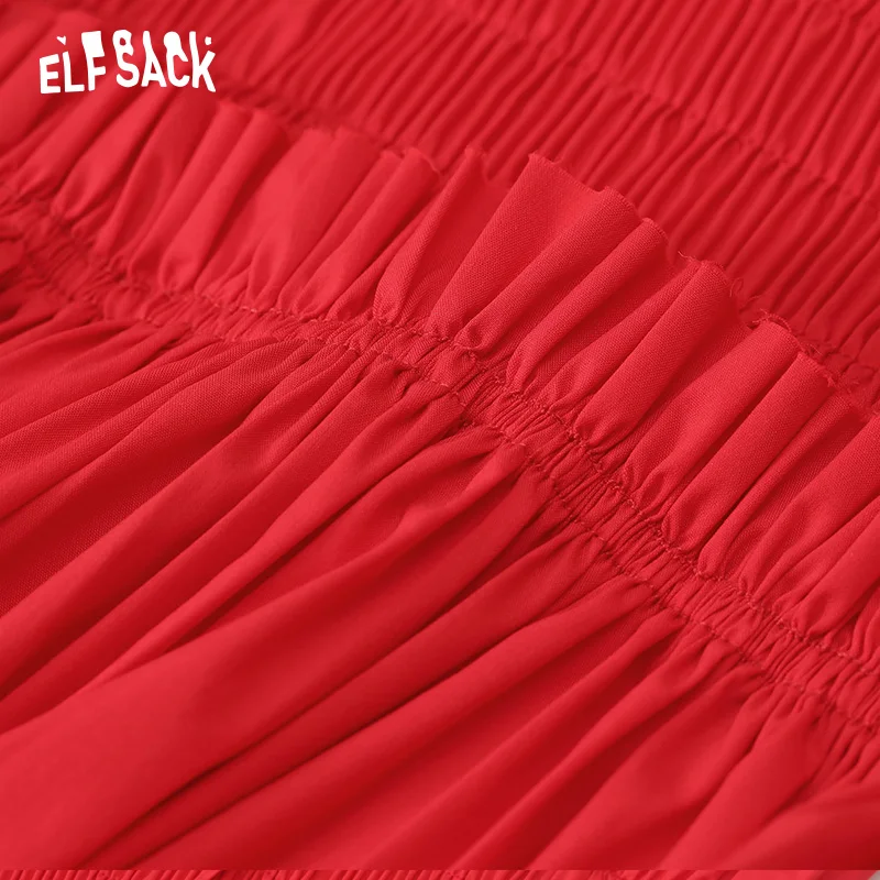 ELF SACK/Винтажные красные плиссированные платья, сексуальные платья с открытыми плечами на бретельках, женское вечернее платье, летние модные женские платья трапециевидной формы со шнуровкой