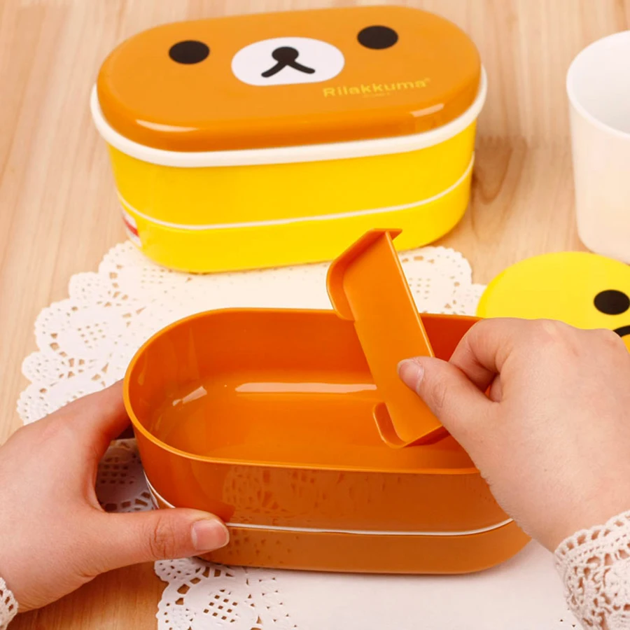 Мультфильм Rilakkuma 2 слоя Ланч-бокс Bento коробки контейнер для хранения продуктов японский стиль пластмассовая коробка для завтрака школы дети Ланч-бокс