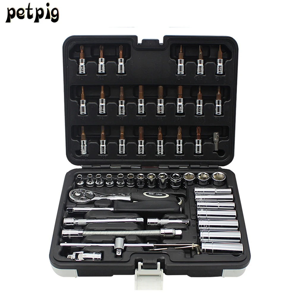 

Petpig Tool Set Op53PCS Car Repair Tools Ratchet Socket Wrench Tool Set Set of Batch Head Home Repair Tool Set