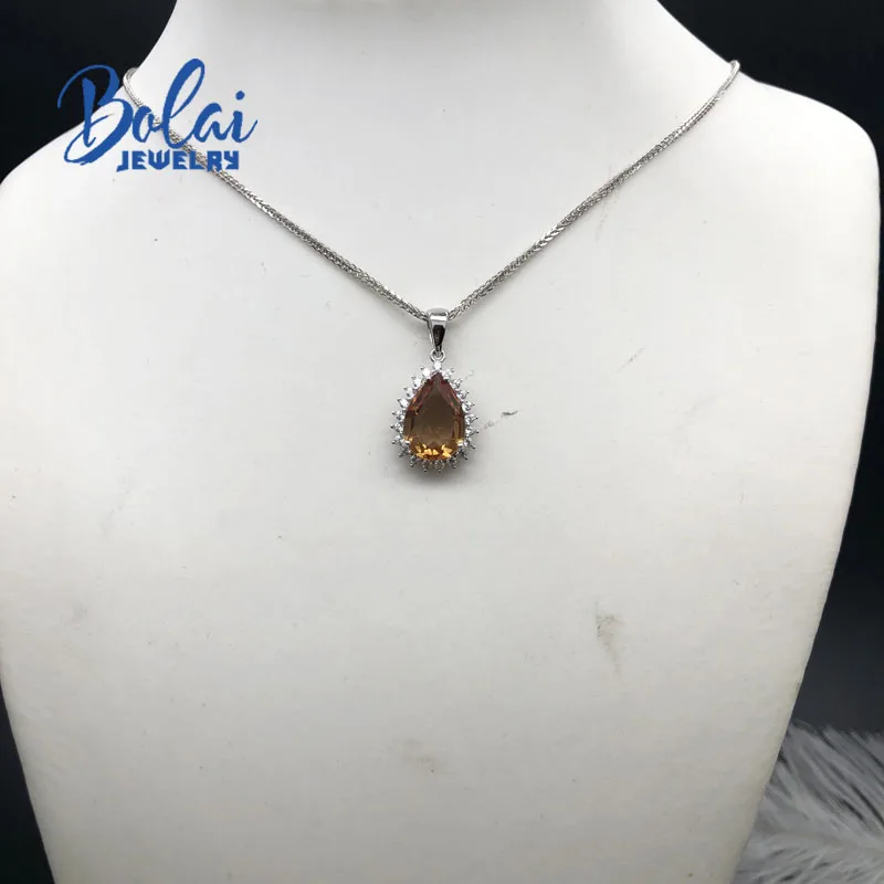 Bolaijewelry, zultanite кулон Груша 9*13 мм простой стиль 925 серебро, созданное изменение цвета, модные украшения для девочек