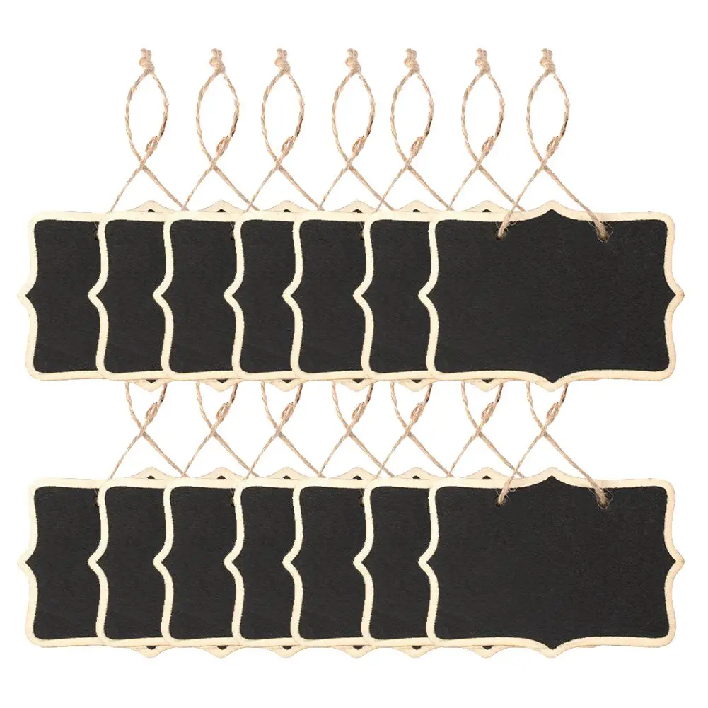 

14x Mini Chalkboards Signs Hanging BlackBoard Rectangle Message Board Double Sided for Weddings, Kids Crafts, Garden, Black