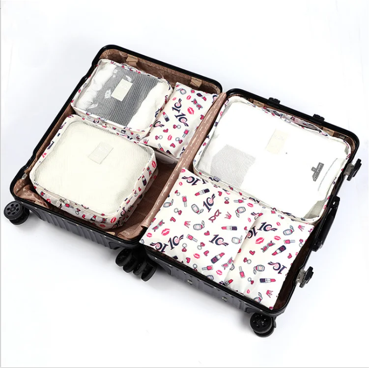 6 шт. портативный принт милый кот на открытом воздухе поездки Путешествия хранения сумки наборы багажа Упаковка Куб чемодан-органайзер 9 видов стилей