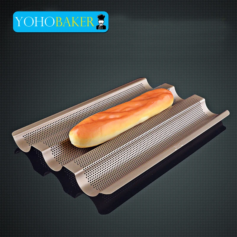Champaign Gold French Bread Baking Molds Non stick Carbon Steel 3 Consecutive Slot French