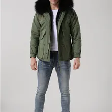 Модная мужская черная Меховая куртка с воротником из меха енота, Армейский Зеленый жакет из меха