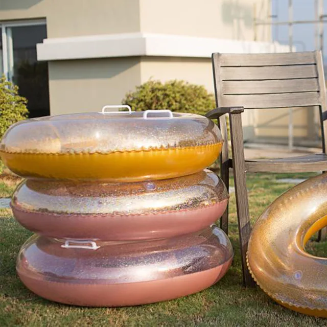 Sequins Swim Ring Crystal Clear Adult Inflatable Swimming Ring Inflatable Pool Float Water Party