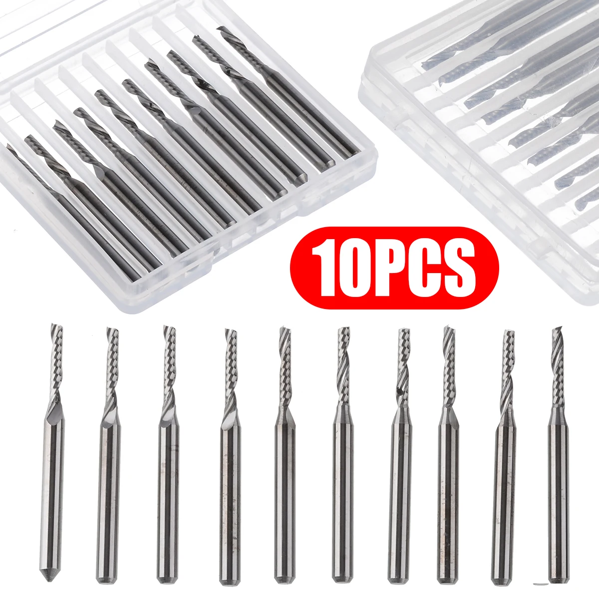 10pcs 1/8" Shank Milling Cutter 3.175mm Single Flute End Mill Carbide Spiral CNC Router Bit for Cutting Wood Plastic