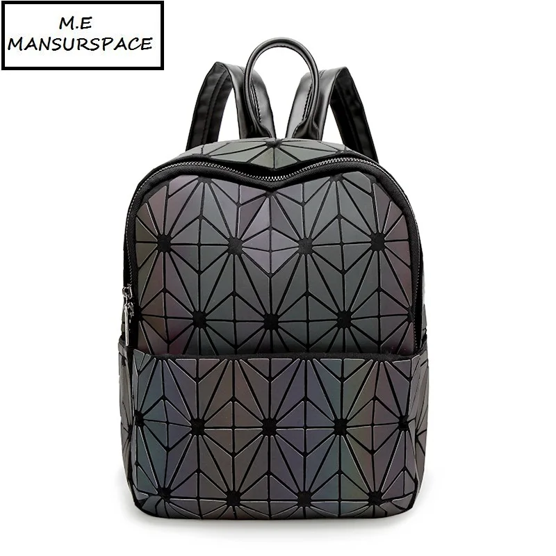 

MANSURSPACE New bao Bags Luminous sac Backpacks Geometry Quilted Girl Backpack Geometry Package Sequins Folding School Bags