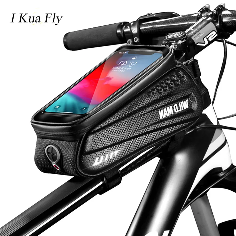 Велосипедная сумка 6," для телефона, велосипедная непромокаемая сумка с верхней трубкой, дорожный водонепроницаемый светоотражающий чехол для сенсорного экрана, велосипедная сумка, Аксессуары для велосипеда 4 - Цвет: black