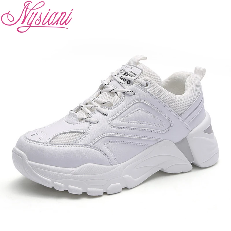 

2019 Split Leather Casual Flat Platform Lace-up Women Flat Shoes Microfiber Round Toe Thick soled Spring Student Shoes Nysiani