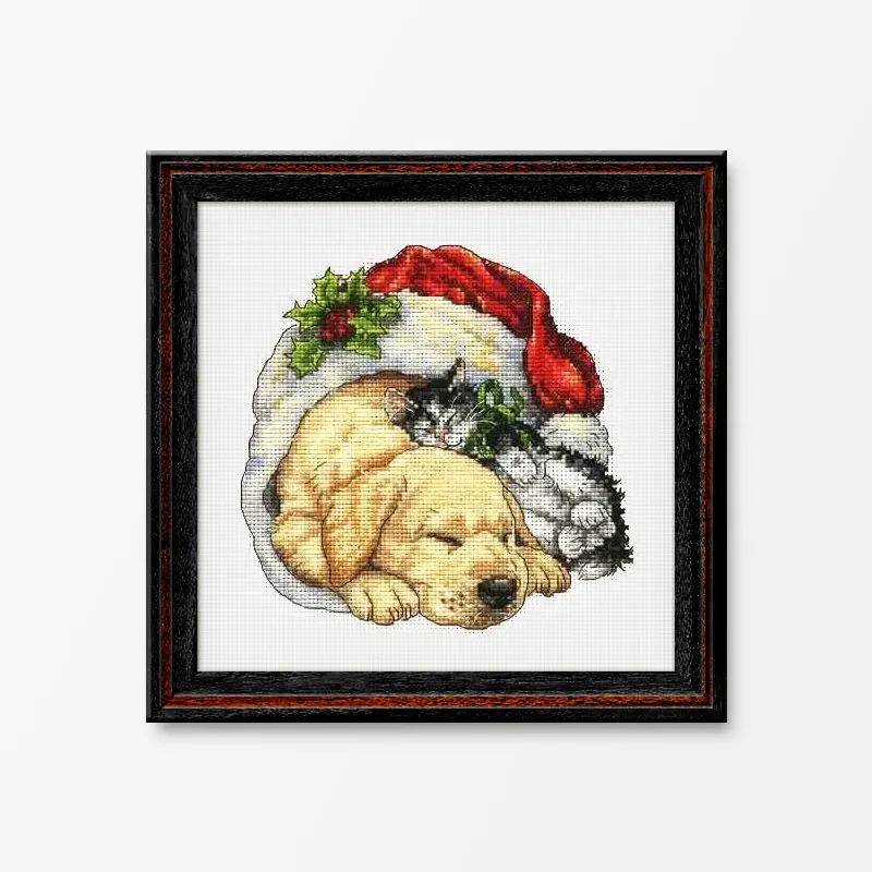 Christmas cat and dog cross stitch kits diy counted &amp stamped printed embroidery set needlework home wall decoration gift | Дом и сад