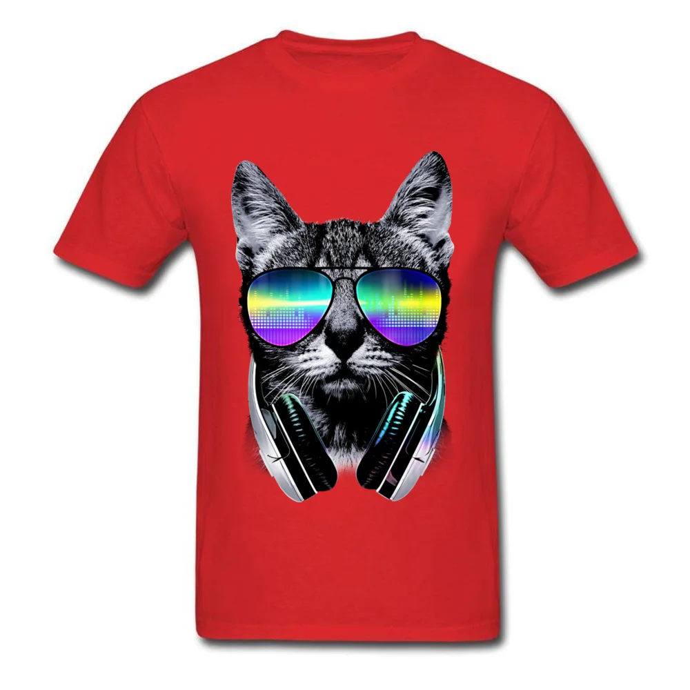 Music Lover Cat V.II O Neck T-Shirt Autumn Tops Shirt Short Sleeve Hip Hop Pure Cotton Casual Sweatshirts Printed Mens Music Lover Cat V.II red