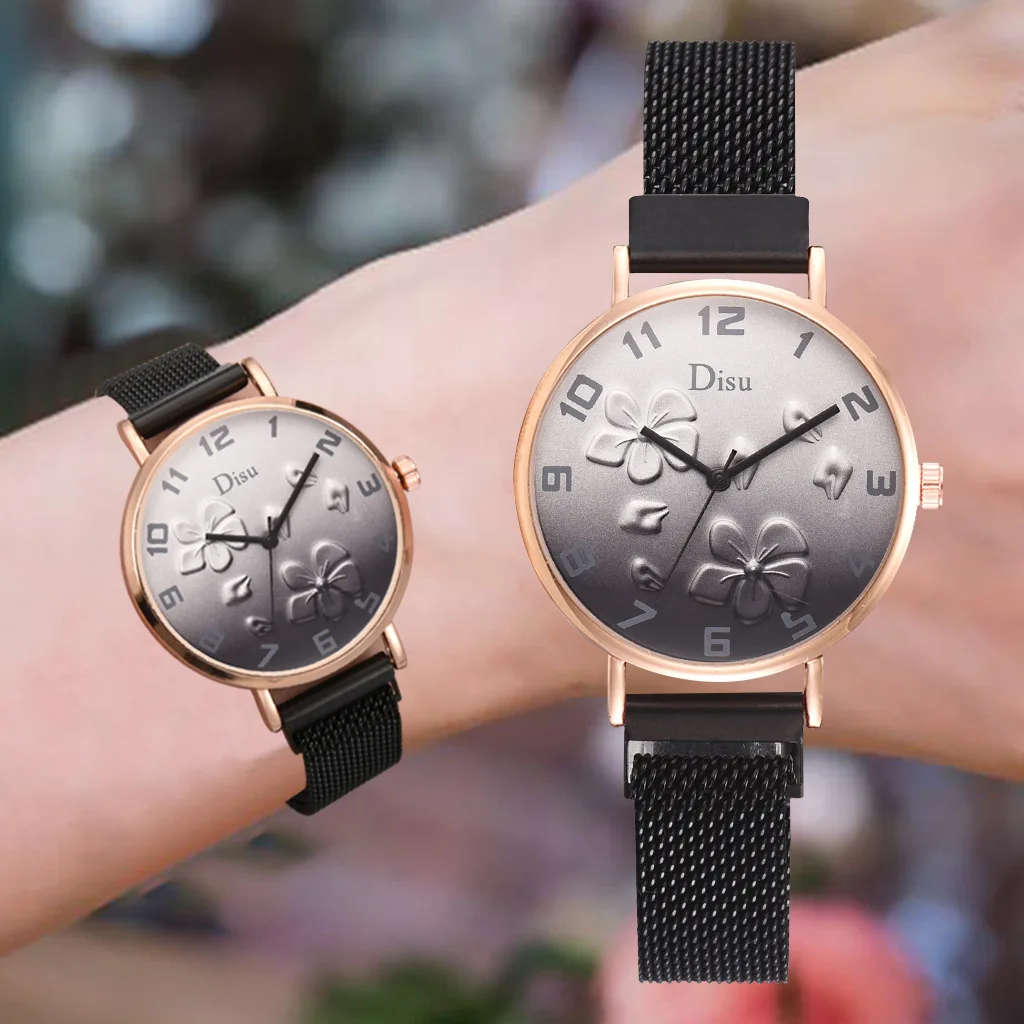 

Watches Women Fashion Luxury Stainless Steel Magnetic Gradient Color Creative Flower Dial Ladies Quartz Watch Relogio Feminino