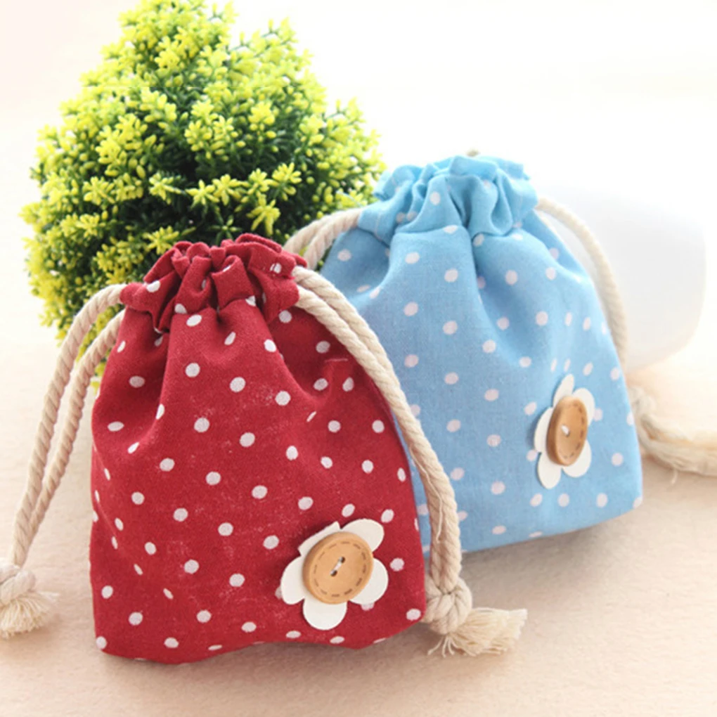 2019 جديد النقاط زهرة الكتان الرباط جيب حقيبة التخزين الأطفال الفتيات محفظة نسائية للعملات المعدنية محافظ حبل أكياس أحدث