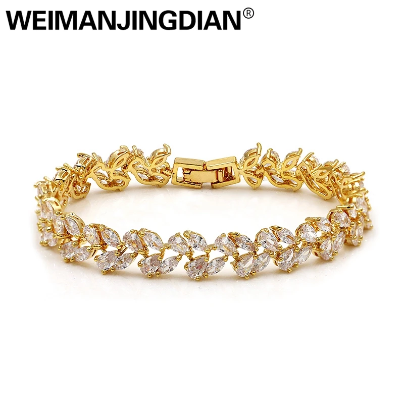 WEIMANJINGDIAN جديد وصول ماركيز زركون ورقة تصميم تنس تشيكوسلوفاكيا أساور للنساء أو الزفاف
