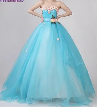 Light Sky Blue Rose 3d Flowers Princess Ball Gown Medieval Dress