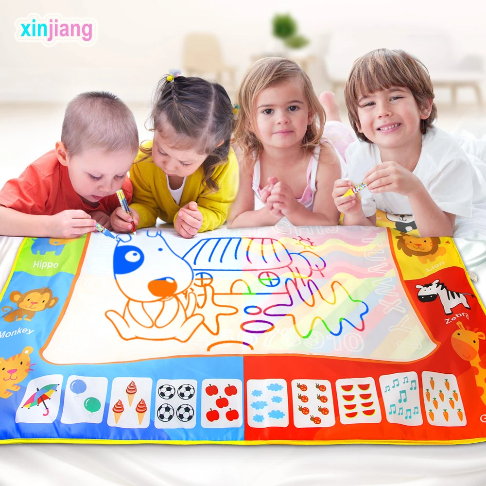

Water Doodle Mat & 4 Pens & 2 EVA Stamp Water Painting Writing Board Water Coloring Book Early Educational Toys for Kids }