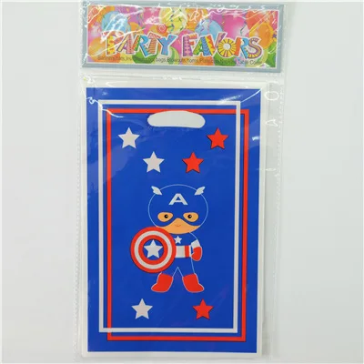 Favor gift bag 10pcs Новые Вечерние принадлежности с изображением Капитана Америки для детей на день рождения, вечерние принадлежности для стола, чашки, вилки, салфетки - Цвет: Favor gift bag 10pcs
