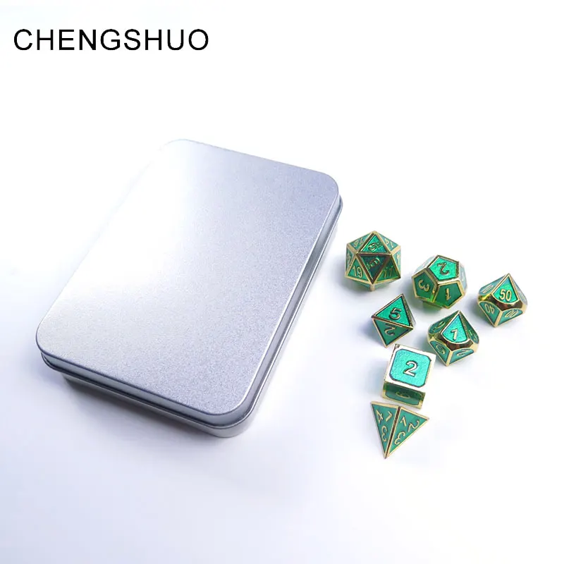 Chengshuo metal dice rpg dungeons and dragons dnd polyhedral number digital dices 7pcs transparent green set d20 10 6 8 4 games 