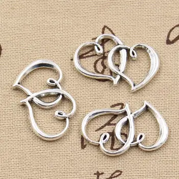 

8pcs Charms Double Heart 32x25mm Antique Bronze Silver Color Pendants Making DIY Handmade Tibetan Bronze Silver Color Jewelry