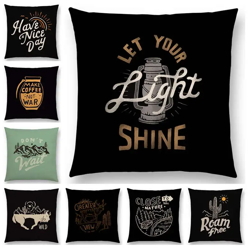 

Outdoor Activities Letters Pillowcase Great Nature Adventure Camp Explore Hike Seek Wild Stormy Light Shine Cushion Cover