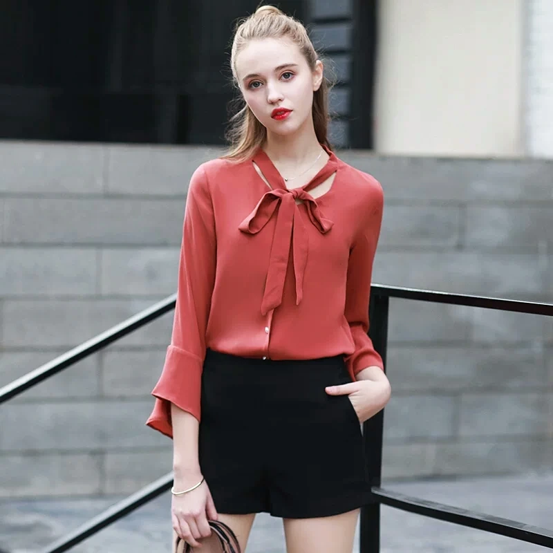 2017 quintina Новая мода шифон Женщины блузка Три Четверти Лук леди blusas femininas старинные