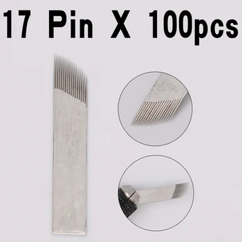 

100 pcs Curved 17 Pin Permanent Makeup Eyebrow Tatoo Blade Microblading Needles For 3D Embroidery Manual Tattoo Pen Ma