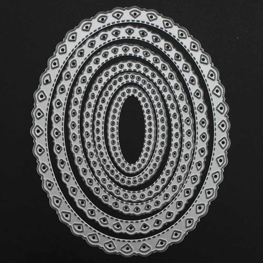 6Pcs/set Metal Cutting Dies Stencils DIY Lace Diamond Pattern Oval