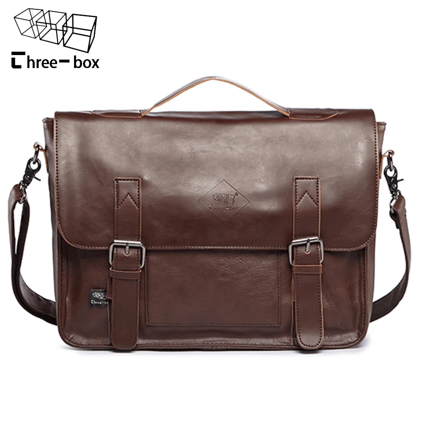 Three box 2016 Retro PU Leather Men Briefcase Men's