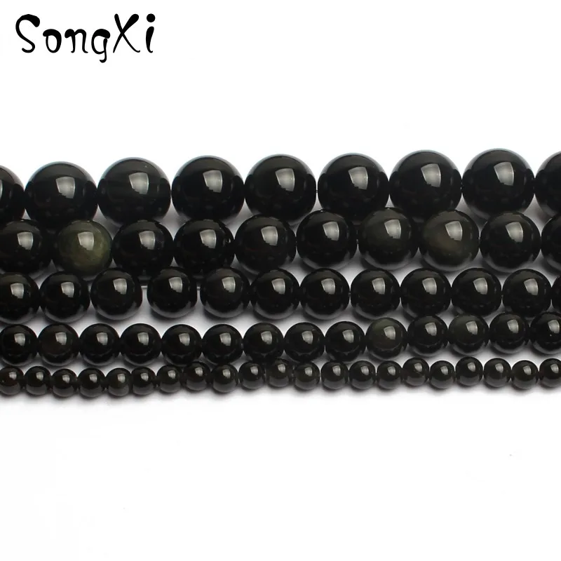 

Wholesale Natural Black Obsidian Stone Round Beads for Jewelry Making Diy Bracelet Necklace Pick Size 4/6/8/10/12mm 15 Inches