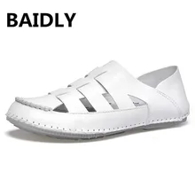 Мужские летние кожаные сандалии; Новинка; мужские сандалии большого размера; Модная Повседневная пляжная Мужская обувь; большие размеры 38-48