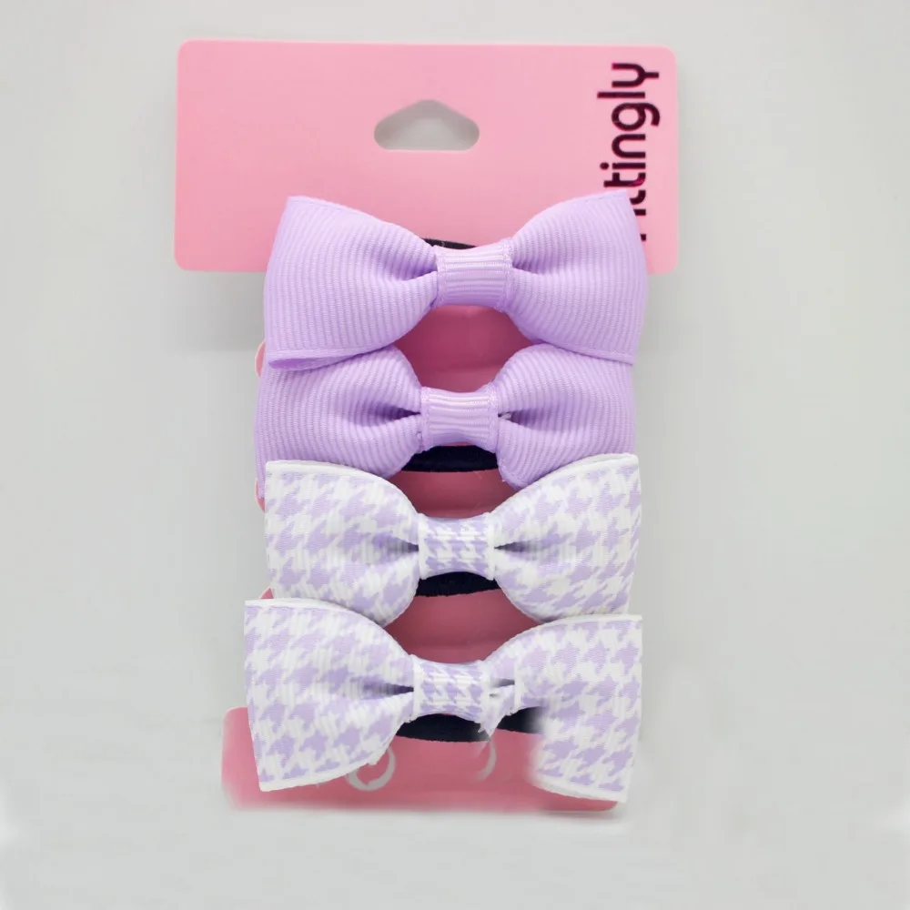 

Newest 4 pcs/set elastic hair bands purple plaid ribbon bow-knot black ponytail holders scrunchies for little girls Wholesale