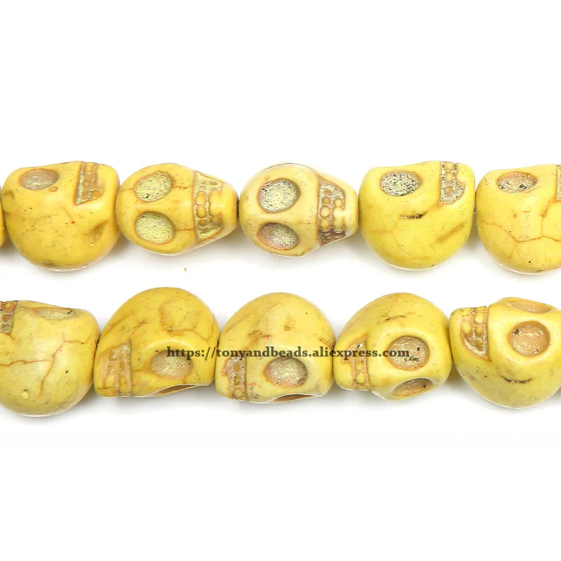 Yellow Натуральный камень 10x13 мм резной бирюзовый Череп Свободные бусины 1" струны выбрать цвет - Цвет: Yellow