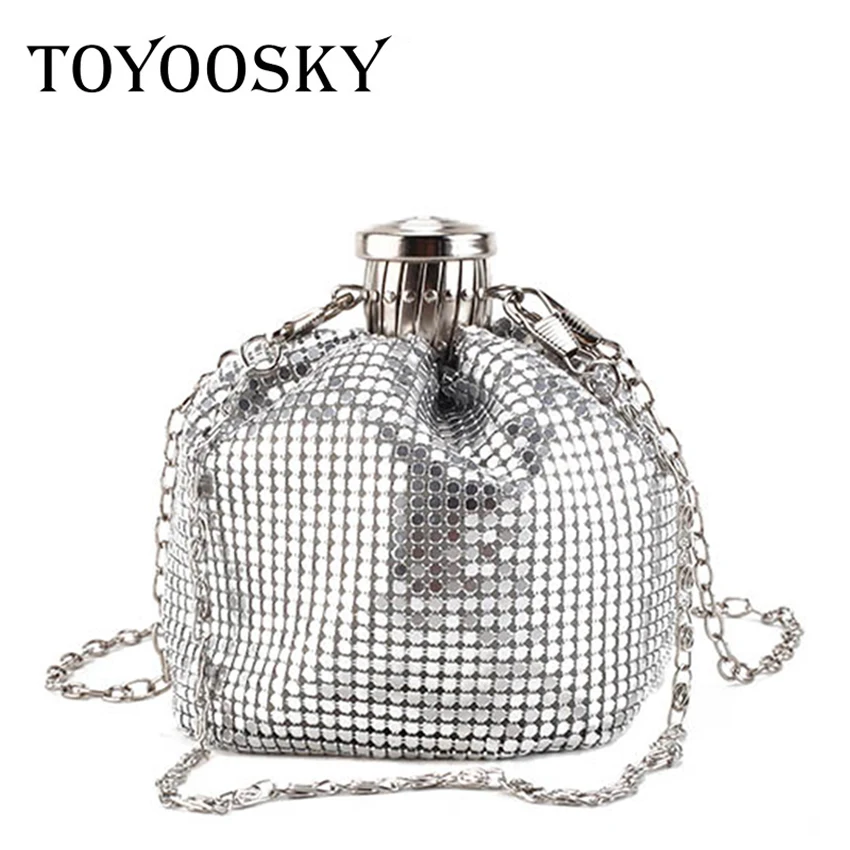 

TOYOOSKY New mini kettle shape shoulder bag women personalized alloy small chain evening party bag fashion small messenger bag