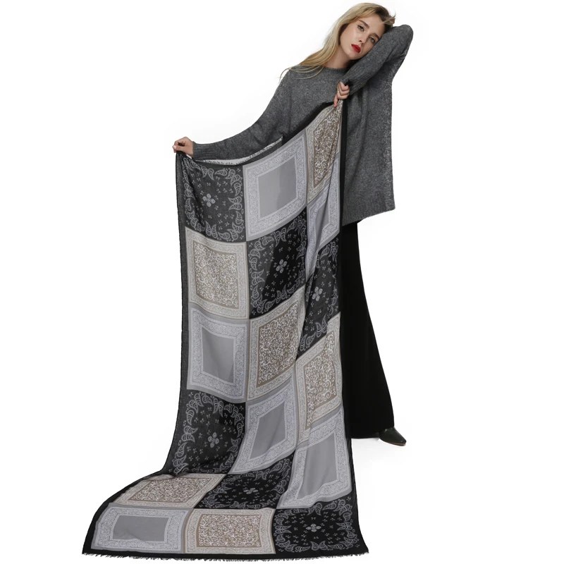 

FS Women Winter Scarves Long Linen Cotton Scarf Shawls Pashmina Satin Wraps Thin Cashew Printted High Quality Fashion 2018