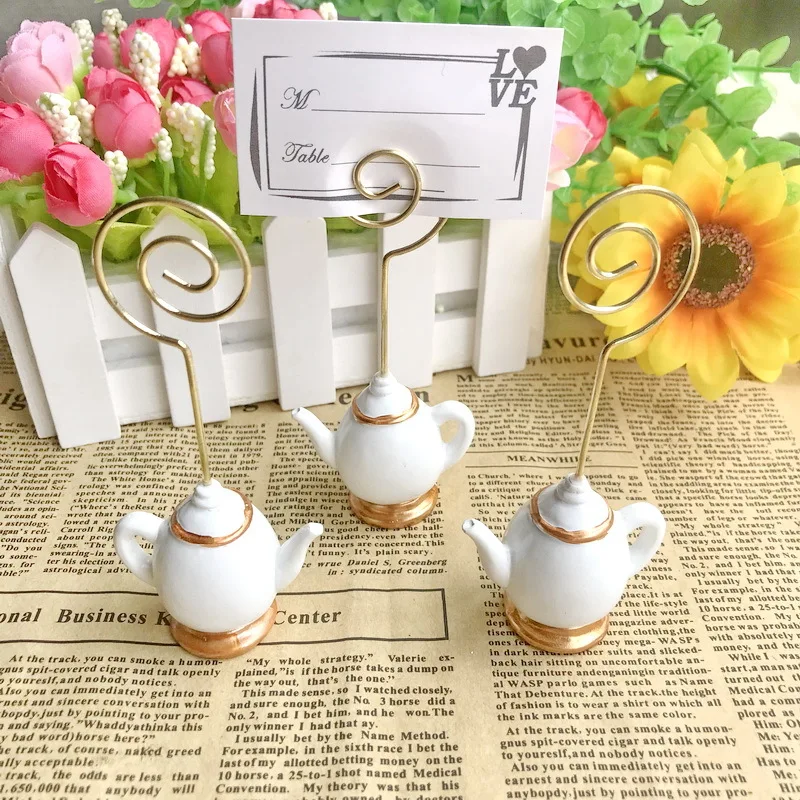 100pcs Tea Time Whimsy Teapot Teacup Design Place Card Holder Photo