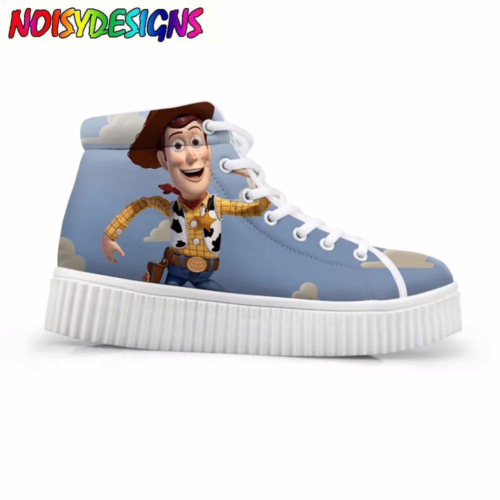 

Toy Story Lovely toy story party woody Pattern Women's Ankle Boots Flats High Top Height Increasing Platform Shoes Woman